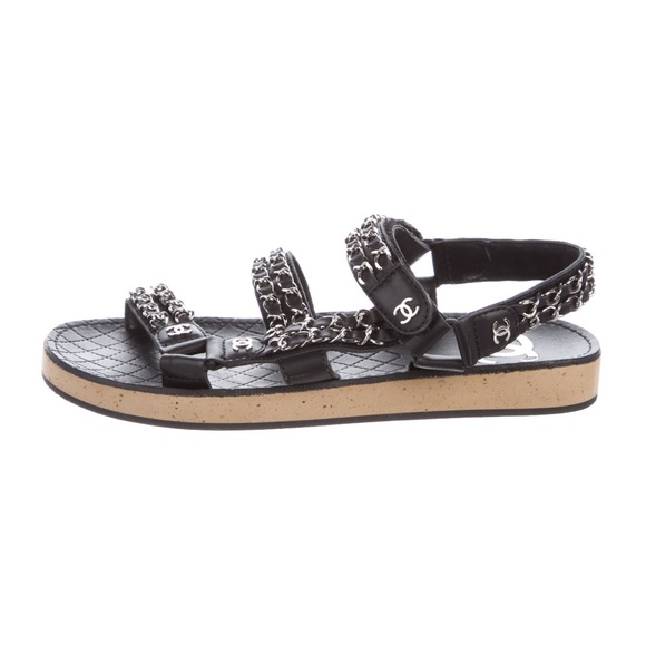 Chanel Interlocking CC Logo Leather Sandals - Picture 2 of 5